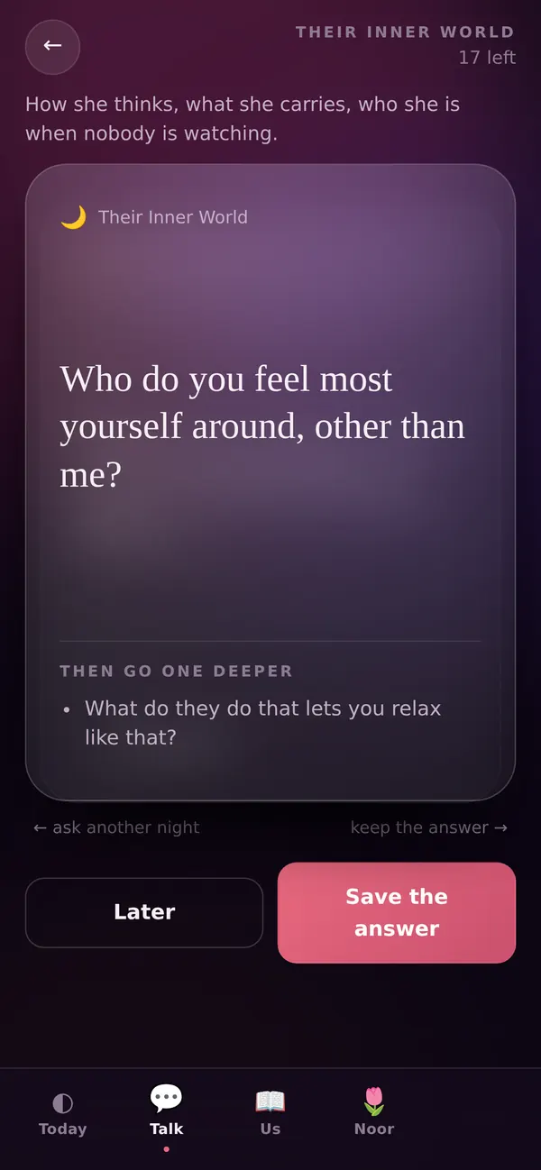 A question card with its follow-up underneath.